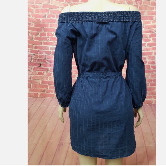 Rag & Bone Drew Off the Shoulder Cotton Drawstring Waist Dress In Indigo NWT M - Picture 7 of 16